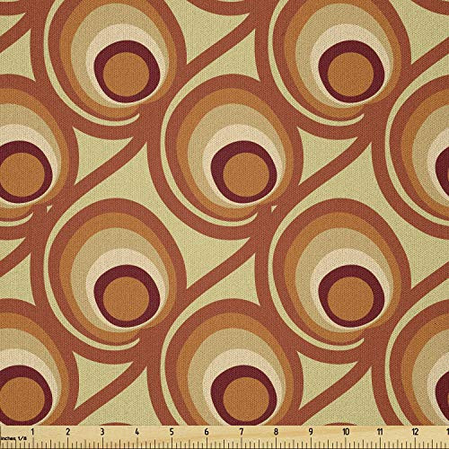 Ambesonne Burnt Orange Fabric by The Yard  Retro Design Inspirations with Doodle Style Circles and Stripes Swirled Lines  Microfiber Fabric for Arts and Crafts Textiles  and  Decor  1 Yard  Multicolor