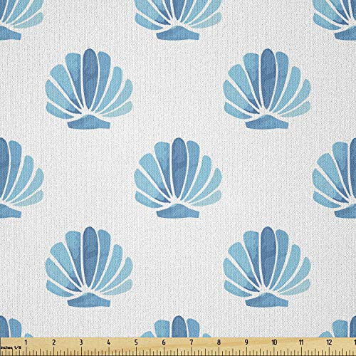 Ambesonne Shells Fabric by The Yard  Blended Aquatic Tone Watercolored Painting of Scallop Pattern  Microfiber Fabric for Arts and Crafts Textiles  and  Decor  Blue Sky Blue and White