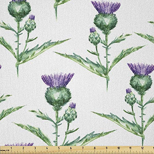 Ambesonne Thistle Fabric by The Yard  Hand-Drawn Watercolor Effect Botanical Print of Milk Thistle Plant  Microfiber Fabric for Arts and Crafts Textiles  and  Decor  Jade Green Off White