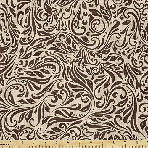 Ambesonne Vine Fabric by The Yard  Illustration of Abstract Curly Floral Lines Classical Vintage Design Inspiration  Microfiber Fabric for Arts and Crafts Textiles  and  Decor  1 Yard  Beige and Brown