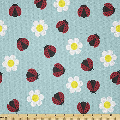 Ambesonne Ladybug Fabric by The Yard  Daisy Blossom Spring Summer Revival Chamomile Kids Girls Baby Playroom Cartoon  Microfiber Fabric for Arts and Crafts Textiles  and  Decor  Multicolor
