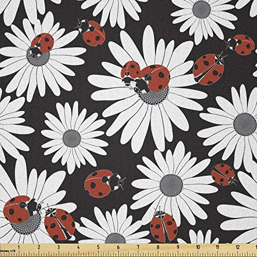 Ambesonne Ladybug Fabric by The Yard  Insects Chamomile Bouquets Spring Inspired Flourishing Revival Theme  Microfiber Fabric for Arts and Crafts Textiles  and  Decor  1 Yard  Coral Black