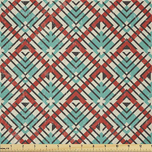 Ambesonne Abstract Fabric by The Yard  Retro Geometric Pattern with Triangles and Rhombuses  Microfiber Fabric for Arts and Crafts Textiles  and  Decor  1 Yard  Seafoam Vermilion