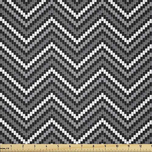 Ambesonne Black and Grey Fabric by The Yard  Detailed Herringbone Pattern on Repeat Zigzags Striped  Microfiber Fabric for Arts and Crafts Textiles  and  Decor  1 Yard  Dimgray Charcoal Grey and White