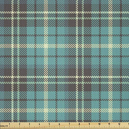 Ambesonne Brown Plaid Fabric by The Yard  Backdrop of Plaid Form European Stripes  Microfiber Fabric for Arts and Crafts Textiles  and  Decor  1 Yard  Cream Taupe Dark Seafoam