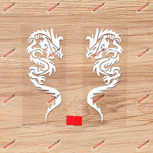 Chinese Dragon Decal Vinyl Sticker - Mirror Images Reversed - Pair White 4 Inches - Style A Die Cut No Background