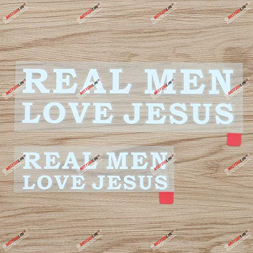 Real Men Love Jesus Christian God Decal Vinyl Sticker - 2 Pack White  4 Inches  6 Inches - Die Cut No Background for Car Boat Laptop