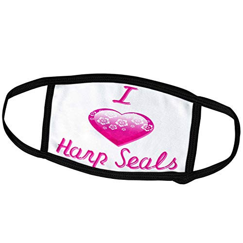 3dRose Pretty Pink Flowery I Love Harp Seals - Face Covers -fc_121584_2-