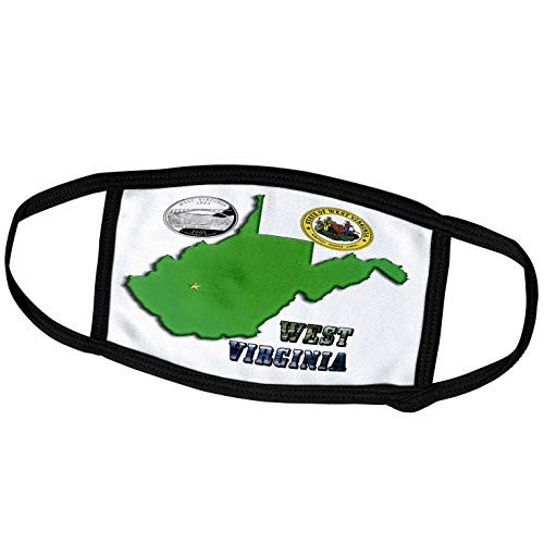 3dRose Sandy Mertens West Virginia - Stare Map Seals and Picture Text - Face Covers -fc_50739_2- 3dRose Sandy Mertens West Virginia - Stare Map Seals and Picture Text - Face Covers -fc_50739_2-