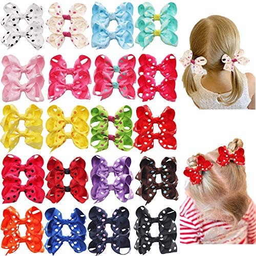 40PCS 20Pairs 3Inch Baby Girls Hair Bows Polka Dot Grosgrain Ribbon Hair Bows Alligator Hair Clips Hair Accessories for Girls Toddlers Kids Children