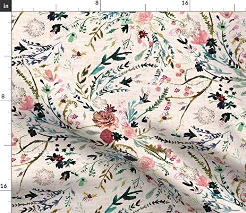 Spoonflower Fabric - Fable Floral Blush Spring Pink Vintage Printed on Petal Signature Cotton Fabric by The Yard - Sewing Quilting Apparel Crafts Decor