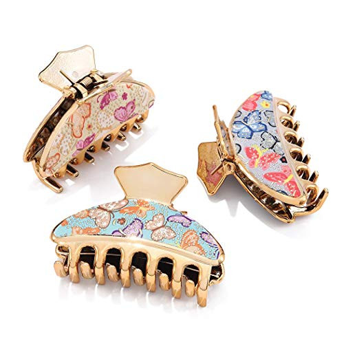 Chennie Hair Claw Clips Butterfly Non Slip Hair Clips Floral Printing Beautiful Barrettes Clamps Styling Hair Accessories for Girls and Women -3Pcs-