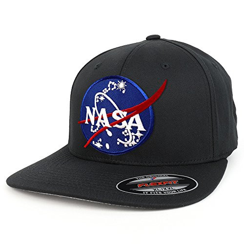 Armycrew XXL Big Size NASA Insignia Logo Iron On Patch Flexfit Cap - Black