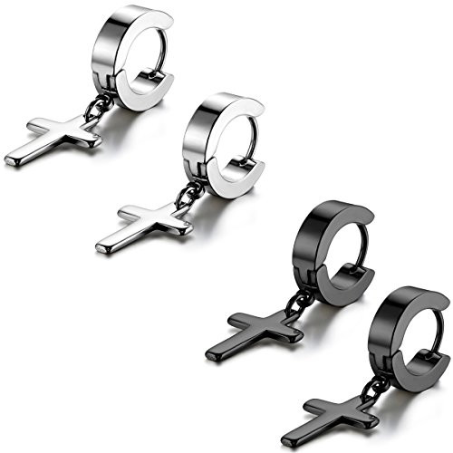 Flongo Men s Womens 4PCS Vintage Stainless Steel Cross Dangle Hinged Hoop Earrings Stainless Steel Hoop Huggie Earrings Cross Drop Dangle Earrings Flongo Men s Womens 4PCS Vintage Stainless Steel Cross Dangle Hinged Hoop Earrings Stainless Steel Hoop Huggie Earrings Cross Drop Dangle Earrings