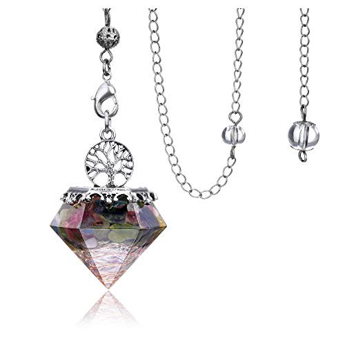 CrystalTears Natural Multi Tourmaline Crystal Dowsing Pendulum Tree of Life Reiki Healing Crystal Gemstone Points Orgone Pendulums for Divination Meditation Wicca