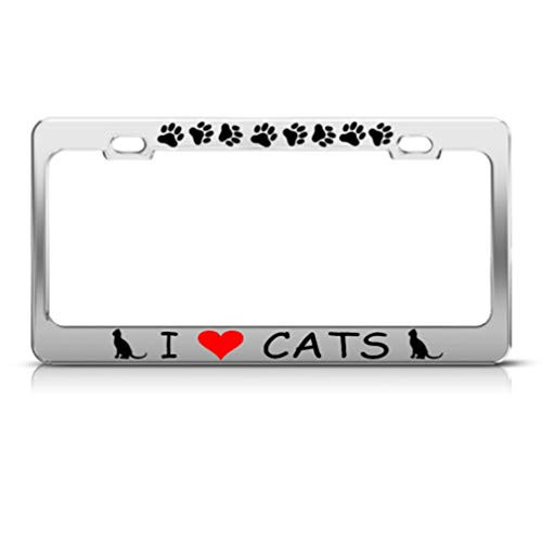 Speedy Pros Metal License Plate Frame I Love My Cats Animal Car Accessories Chrome 2 Holes
