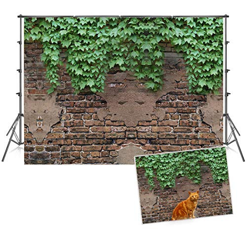 7x5 ft Spring Photography Backdrops Brick Wall Green Leaves Photo Studio Background for Easter
