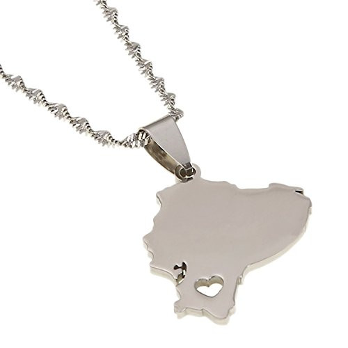 Stainless Steel Ecuador Map Pendant Necklaces Maps Jewelry Ecuadorian -Silver- Stainless Steel Ecuador Map Pendant Necklaces Maps Jewelry Ecuadorian -Silver-