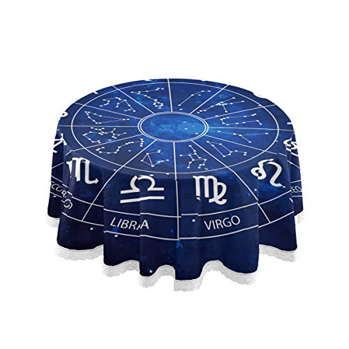ALAZA Lace Tablecloth  Zodiac Constellations Washable Dust-Proof Polyester Table Cover for Kitchen Dinning Tabletop Decoration -Round  60 Inch-