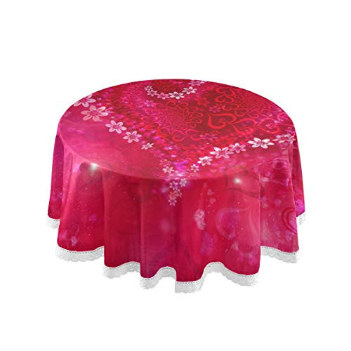 ALAZA Lace Tablecloth  Valentines Day Love Heart Washable Dust-Proof Polyester Table Cover for Kitchen Dinning Tabletop Decoration -Round  60 Inch-