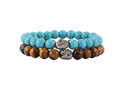 Aatm Natural Healing Gemstone Multi Stone Bracelet Buddha Beaded Charm Bracelet -Tiger Eye  and  Turquoise-