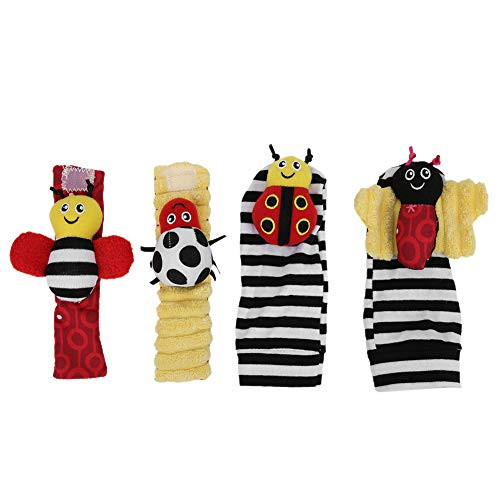 4Pcs Wristband and Socks Rattle Toys Baby Wrist Rattle Foot Finder Socks Set Plush Stuffed Bee Pattern Rattle Toys for Baby Shower-Bee- 4Pcs Wristband and Socks Rattle Toys Baby Wrist Rattle Foot Finder Socks Set Plush Stuffed Bee Pattern Rattle Toys for Baby Shower-Bee-