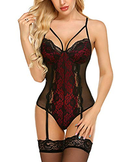 Avidlove Garter Lingerie for Women Lace Bodysuit Teddy Babydoll Red XXL Avidlove Garter Lingerie for Women Lace Bodysuit Teddy Babydoll Red XXL