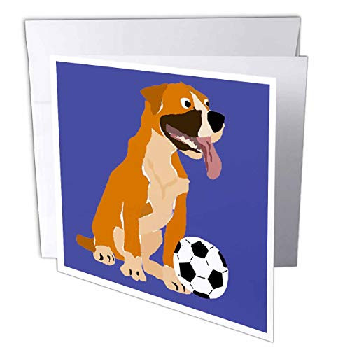 3dRose Cute Funny Boxer Puppy Dog Playing Soccer Sports Primitive Art - Greeting Cards -gc_326737_1-