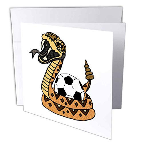3dRose Funny Cute Rattlesnake Squeezing Soccer Ball Snake Cartoon - Greeting Cards -gc_328011_1-