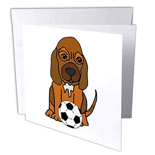 3dRose Funny Cute Bloodhound Puppy Dog Playing Soccer Sports Cartoon - Greeting Cards -gc_335870_2- 3dRose Funny Cute Bloodhound Puppy Dog Playing Soccer Sports Cartoon - Greeting Cards -gc_335870_2-