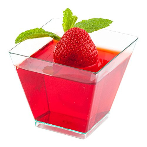 Mini Dessert Tumbler, Dessert Cup, Square Plastic Cup - Clear - 2 oz - Disposable - 100ct Box - Kova - Restaurantware