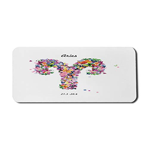 Ambesonne Zodiac Aries Computer Mouse Pad  Lively Butterflies and Blooming Flowers as an Astrology Spring Inspired  Rectangle Non-Slip Rubber Mousepad X-Large  35 inch x 15 inch Gaming Size  Multicolor