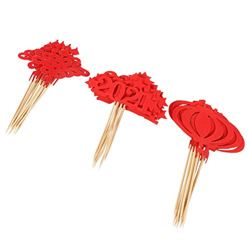 NUOBESTY 30pcs Chinese Knot Lantern 2021 Chinese New Year Cake Toppers Cake Picks for Spring Festival New Years Eve Christmas Holiday