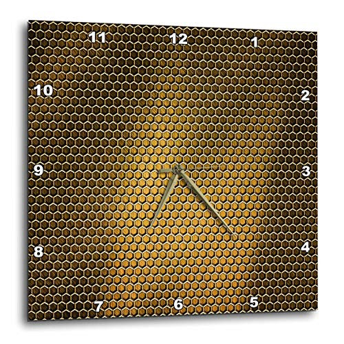 3dRose DPP_213874_3 Small Gold Metal Effect Honeycomb Pattern Wall Clock, 15 by 15"