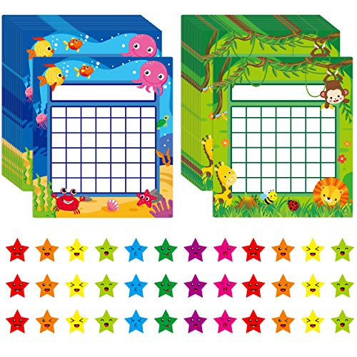 66 Pack Classroom Incentive Chart Ocean and Forest Theme with 2024 Star Stickers