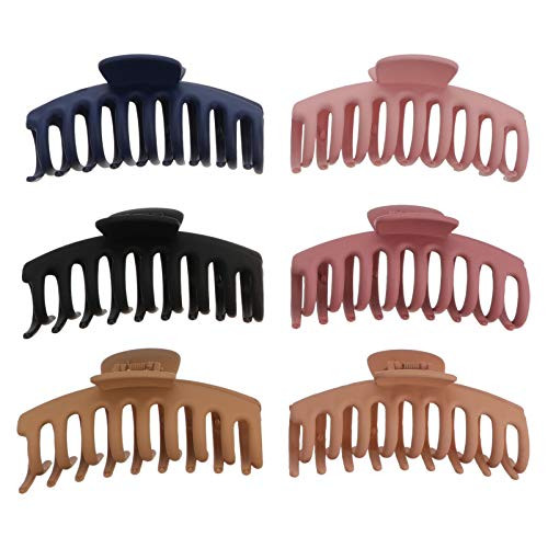 PIXNOR 6Pcs Big Hair Claw Clips Plastic Nonslip Thick Hair Clips Women Claw Hair Barrettes Hair Banana Hair Clips Strong Hold Hair Clips for Women Girls -Assorted Color-