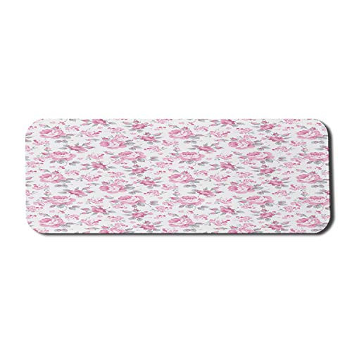 Ambesonne Shabby Flora Computer Mouse Pad  Pastel Roses Grey Leaves Garden Bedding Plants Spring Blossoms  Rectangle Non-Slip Rubber Mousepad Large  31 inch x 12 inch Gaming Size  Light Pink