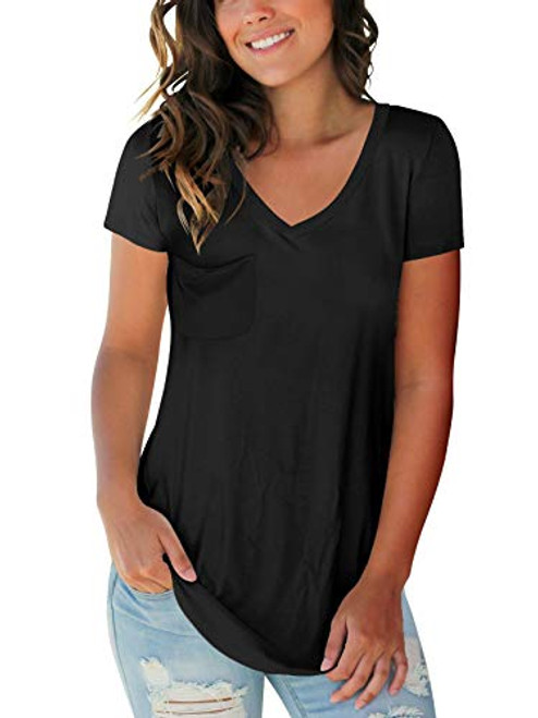 Womens Plain T Shirts Short Sleeve V Neck Cute Summer Tops Black Basic Tees S