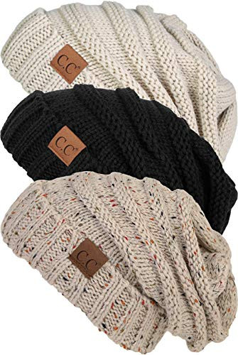 Oversized Beanie Bundle - Black  Beige  Oatmeal Confetti -3 Pack-