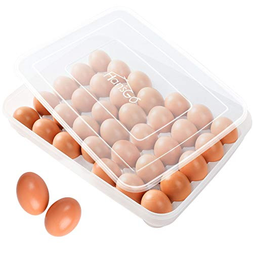 HANSGO Egg Holder for Refrigerator  Deviled Egg Tray Carrier with Lid Fridge Egg Dispenser Egg Storage Stackable Plastic Egg Containers  34 Egg Box