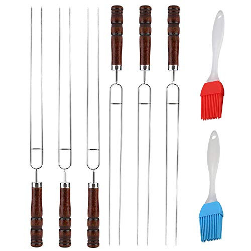 Smores Skewers Marshmallow Roasting Sticks with Brush Stainless Steel Shish Kabob Skewers with Wood Handle for Grill Food Grade Barbecue Cooking Tools Smores Skewers Marshmallow Roasting Sticks with Brush Stainless Steel Shish Kabob Skewers with Wood Handle for Grill Food Grade Barbecue Cooking Tools
