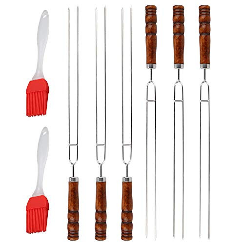 6PCS Smores Skewers Marshmallow Roasting Sticks with BBQ Brush Stainless Steel Shish Kabob Skewers with Wood Handle for Grill Food Grade Barbecue Cooking Tools 6PCS Smores Skewers Marshmallow Roasting Sticks with BBQ Brush Stainless Steel Shish Kabob Skewers with Wood Handle for Grill Food Grade Barbecue Cooking Tools