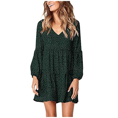 haoricu Skirt Women Summer Tunic Dress V Neck Casual Loose Flowy Swing Shift Dresses Green