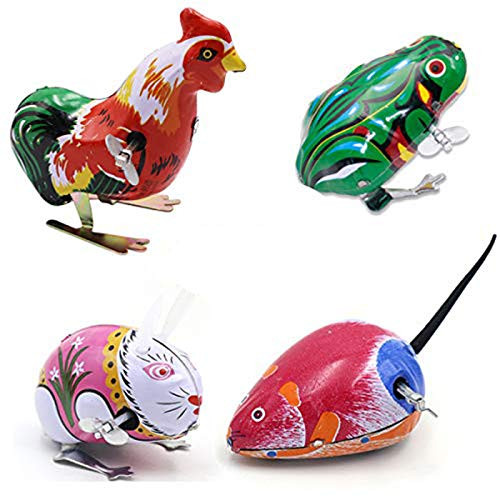 Halloluck 4 Pack Funny Clockwork Spring Wind Up Metal Jumping Frog Rabbit Mouse Cock Toy Retro Vintage Wind-up Metal Tin Toy Party Favor Tog Gift for Kids Children Halloluck 4 Pack Funny Clockwork Spring Wind Up Metal Jumping Frog Rabbit Mouse Cock Toy Retro Vintage Wind-up Metal Tin Toy Party Favor Tog Gift for Kids Children
