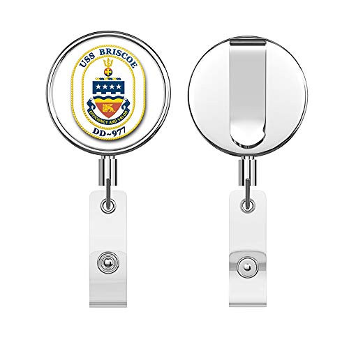 US Navy USS Briscoe DD-977 Round ID Badge Key Card Tag Holder Badge Retractable Reel Badge Holder with Belt Clip