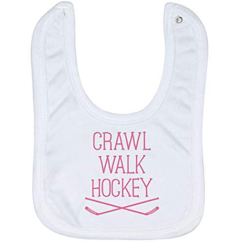 Hockey Baby  and  Infant Bib - Crawl Walk Hockey - Soft Microfiber Bib - Pink