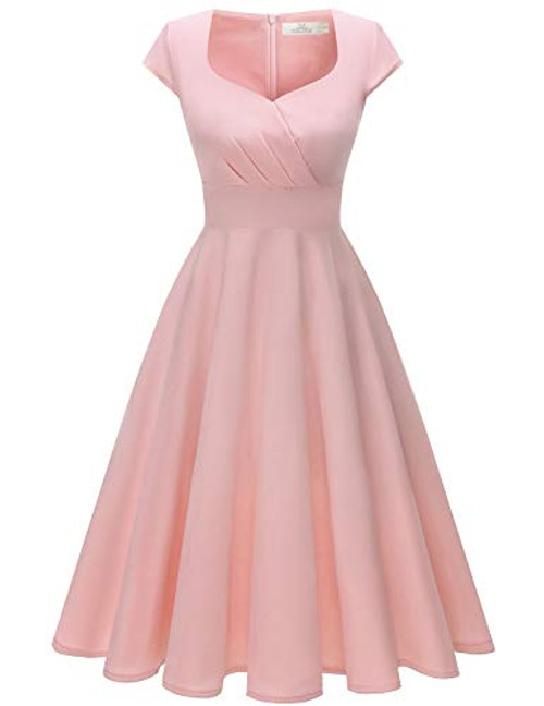 Homrain 1950s Cocktail Dress Vintage Retro Rockabilly Cap Sleeve A-Line Swing Dress Blush XL Homrain 1950s Cocktail Dress Vintage Retro Rockabilly Cap Sleeve A-Line Swing Dress Blush XL