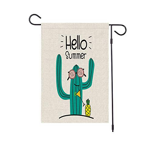 HABILY Hello Summer Garden Flag Vertical Double Sided Cactus Burlap Yard Flags  Welcome House Flag 12.5 x 18 Inch for Summer Spring Yard Outdoor Decor