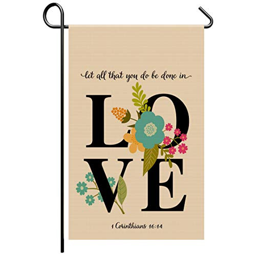 HABILY Love Garden Flag Vertical Double Sided Burlap Sweet Wedding Yard Flags  Welcome House Flag 12.5 x 18 Inch for Summer Spring Winter Yard Outdoor Decor