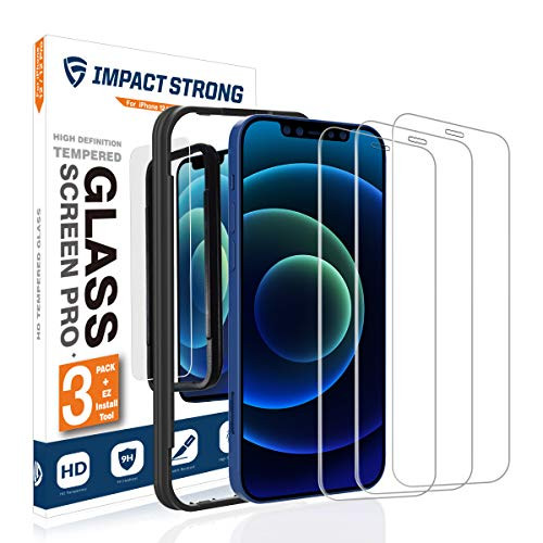 ImpactStrong Compatible with iPhone 12 iPhone 12 Pro Glass Screen Protector -3-Pack- Anti-Scratch Tempered Glass Film with Easy Installation Tool -Case Friendly- Designed for iPhone 12 iPhone 12 Pro -6.1 Inch- - 3 Pack